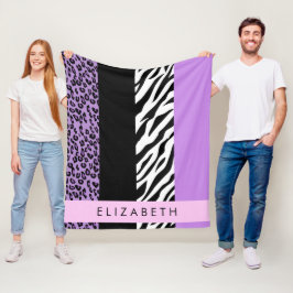 Manta Polar Leopard Print, Zebra Print, Purple, Tu Nombre