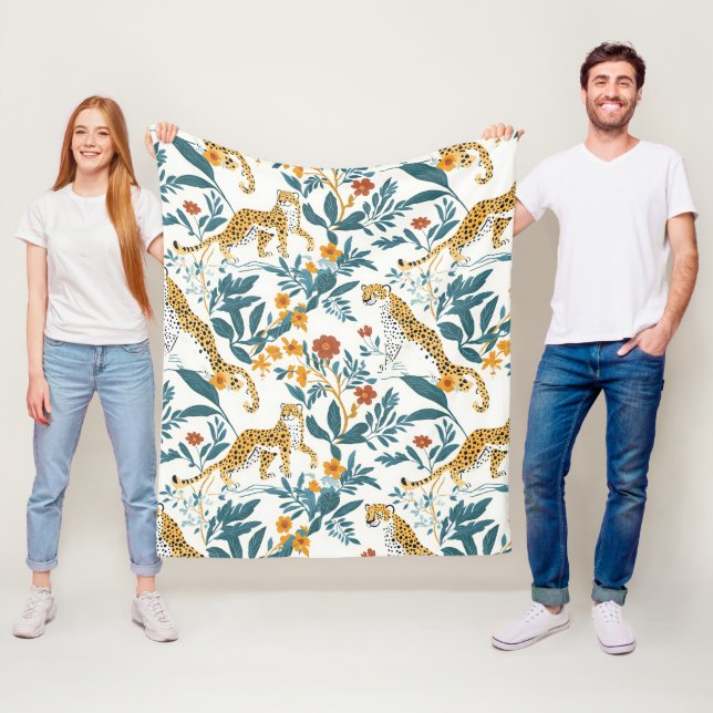 Manta Polar Leopardo con hojas tropicales (In situ)