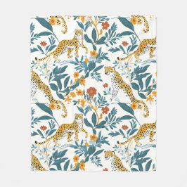 Manta Polar Leopardo con hojas tropicales