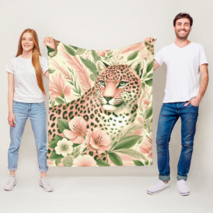 Manta Polar Leopardo de la selva floral vintage