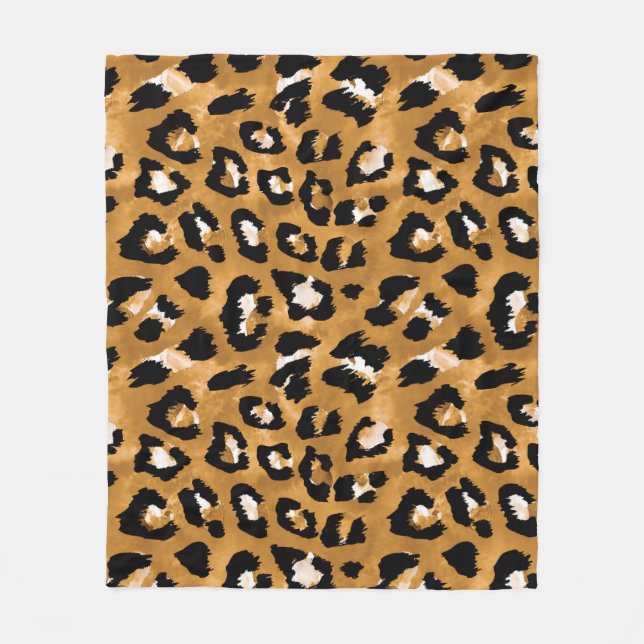 Manta Polar Leopardo de piel animal: patrón de acuarela. (Anverso)