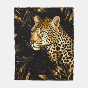 Manta Polar Leopardo Guepardo Negro Oro Selva Safari Hojas