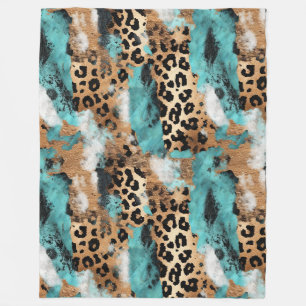 Manta Polar Leopardo negro de oro turquesa