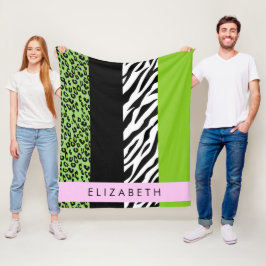 Manta Polar Leopardo Print, Zebra Print, Green, Your Name