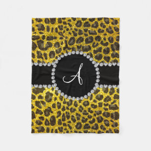 Manta Polar Leopardo purpurina de neón amarillo monograma