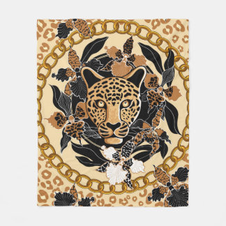 Manta Polar leopard's head surrounded by orchids, gold chain a
