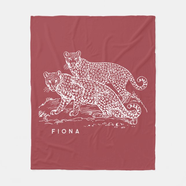 Manta Polar Leopards Ilustracion quemado Sienna Fleece Blanket (Anverso)