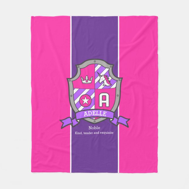 Manta Polar Letra A nombre Adelle que significa unicornio rosa (Anverso)