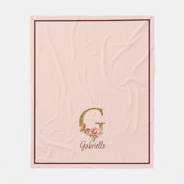 Manta Polar Letra de nombre personalizado G Lámina dorada Rosa (Anverso)