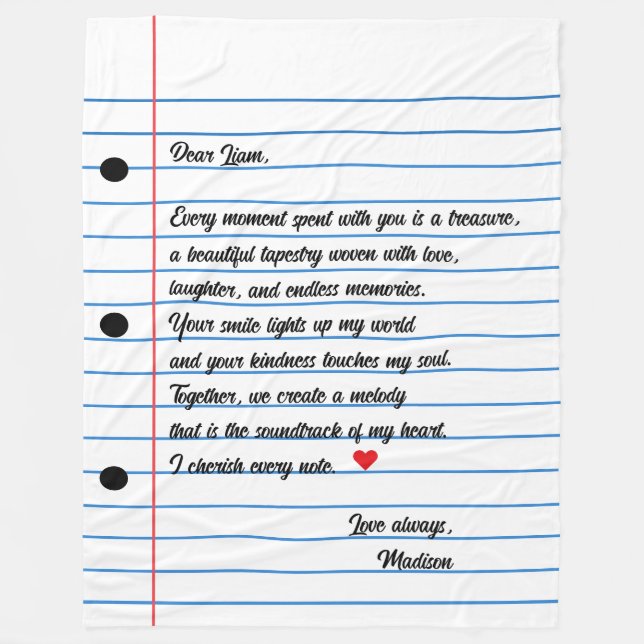 Manta Polar Letra de papel en blanco guión nota de amor (Anverso)