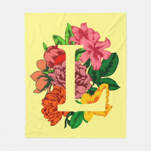 Manta Polar Letra mayúscula L monograma floral