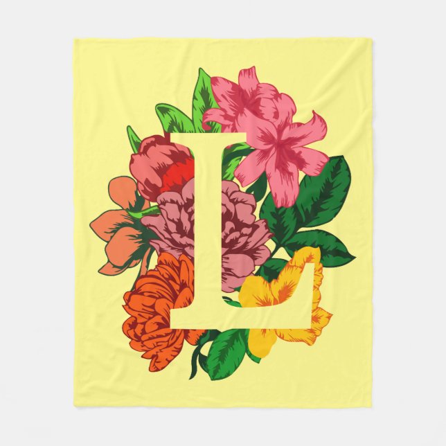 Manta Polar Letra mayúscula L monograma floral (Anverso)