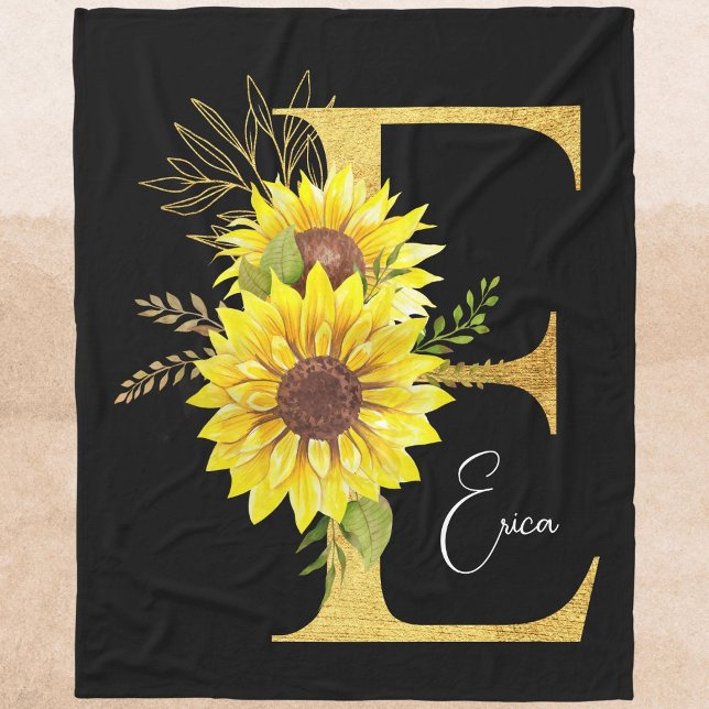 Manta Polar Letra monograma girasol E letra floral E regalo (Subido por el creador)