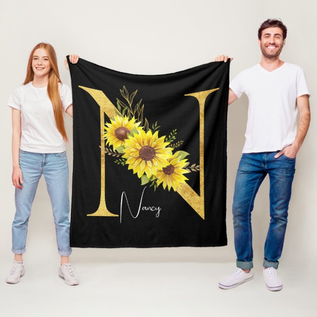 Manta Polar Letra monograma girasol N Letra floral n regalo (In situ)