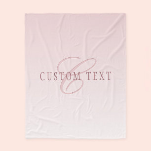 Manta Polar Letras Elegantes y Monograma   Rosa Ombre