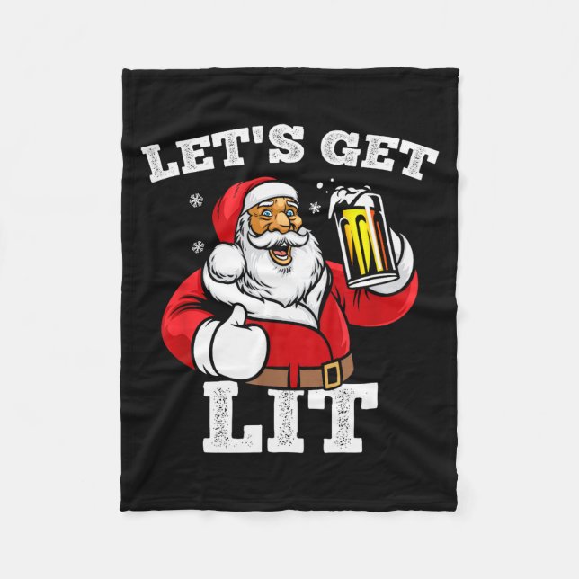 Manta Polar Let's Get Lit Santa Claus Drinking Beer Christmas  (Anverso)