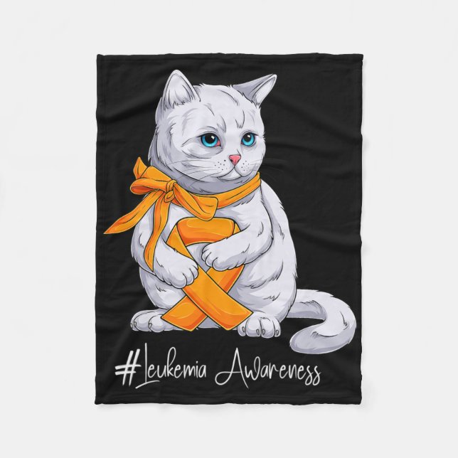 Manta Polar Leucemia Mes de Conciencia Naranja Ribbon Cat (Anverso)