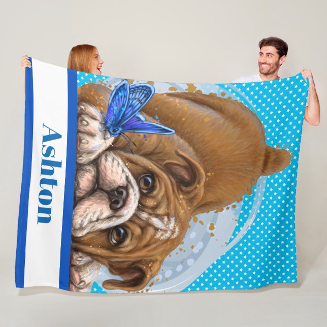 Manta Polar Lg Precious Bulldog Fleece Blanket (In situ)