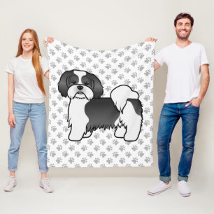 Manta Polar Lhasa Apso blanco y negro perro de dibujos animado