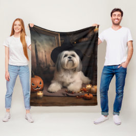Manta Polar Lhasa Apso Calabazas Halloween Aterradoras