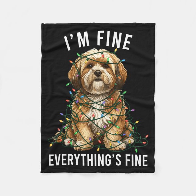 Manta Polar Lhasa Apso Christmas I'm Fine Everything Is Fine  (Anverso)