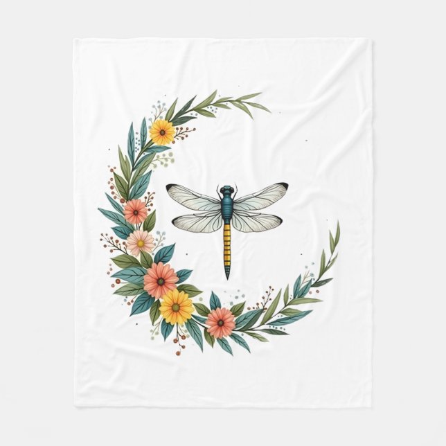 Manta Polar Libélula Boho Luna Creciente Signo de Paz Hippie D (Anverso)