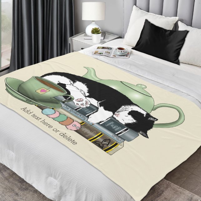 Manta Polar Libros Acogedores Gato Esmoquin Té Tetera Verde Li (Subido por el creador)