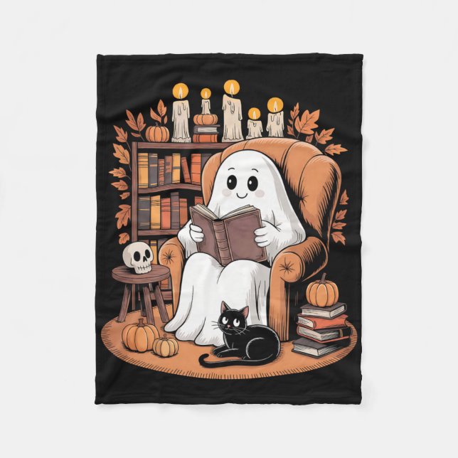 Manta Polar Libros de lectura retro ghost (Anverso)