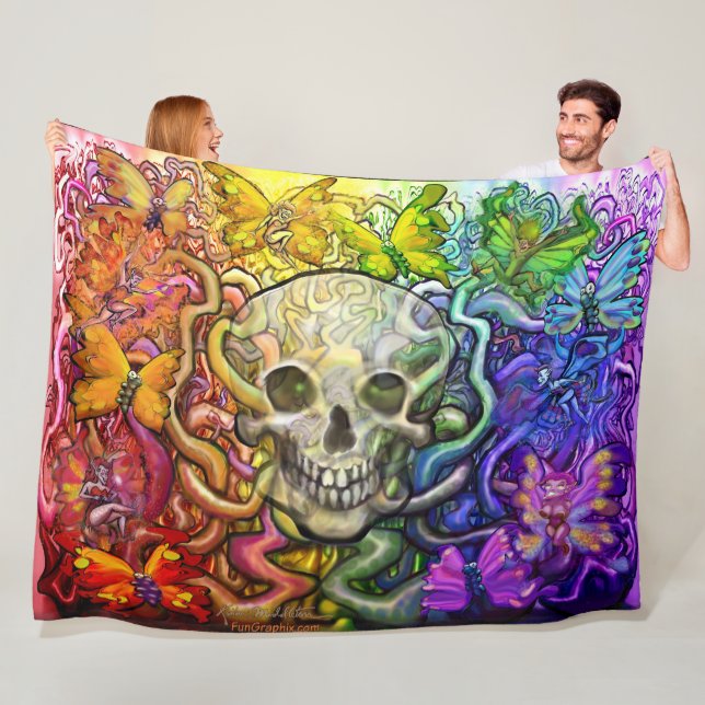 Manta Polar Life Death Rainbow Magic Fleece Blanc (In situ)