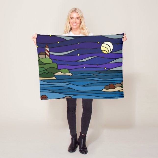 Manta Polar Lighthouse Seashore Under Night Sky Moon Stars (In situ)