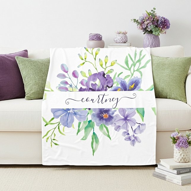 Manta Polar Lila acuarela floral personalizada (Subido por el creador)