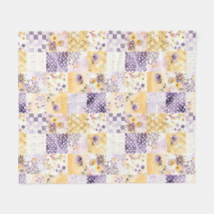 Manta Polar Lila Amarillo Colcha Parcheado Cuadros Estilo Cott