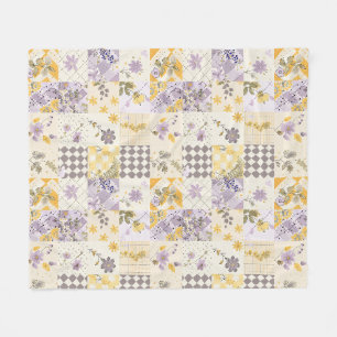 Manta Polar Lila Amarillo Edredón Parcheado Gingham Cottagecor