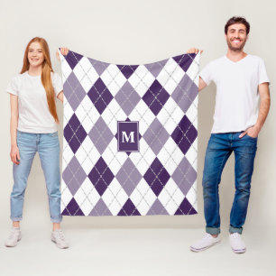 Manta Polar lila morada de argyle blanco monogramado