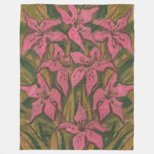Manta Polar Lilies rosas, pintura pastel, flores, arte floral
