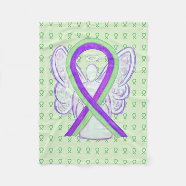 Manta Polar Lime Green & Purple Awareness Angel Blanket (Anverso)