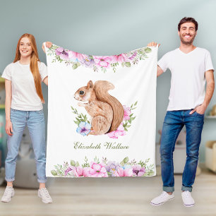 Manta Polar Lindo Ardilla Floral Rosa del Bosque
