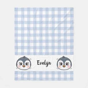 Manta Polar Lindo Bebé Pingüino Cara Gingham Kawaii