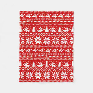 Manta Polar Lindo conejo conejo conejo Navidad rojo patrón de 