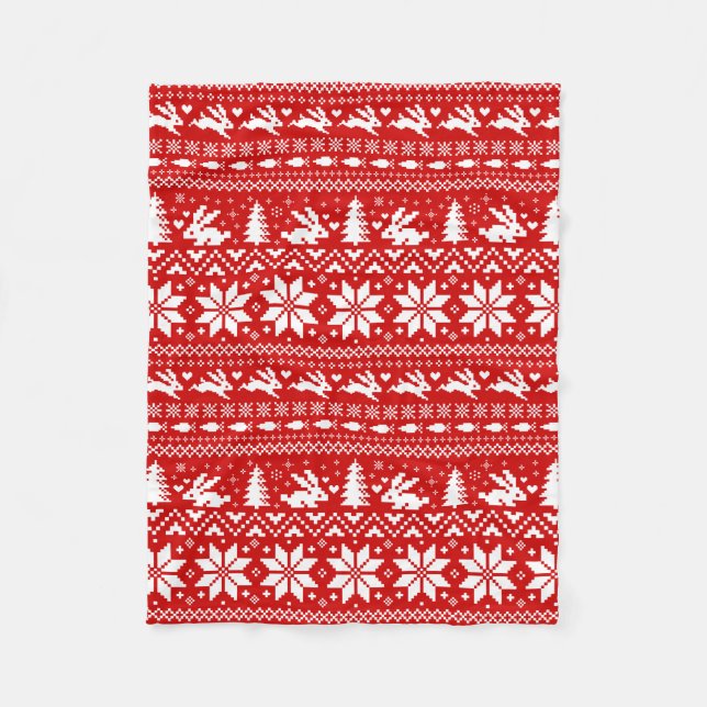 Manta Polar Lindo conejo conejo conejo Navidad rojo patrón de  (Anverso)