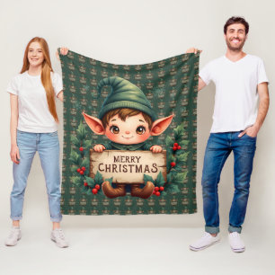 Manta Polar Lindo duende de Navidad sosteniendo un letrero ale