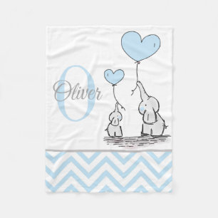 Manta Polar Lindo elefante azul gris personalizado con Chevron