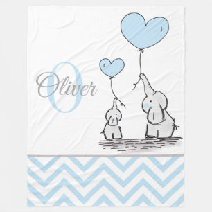Manta Polar Lindo elefante azul gris personalizado con Chevron