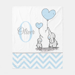 Manta Polar Lindo elefante azul gris personalizado con Chevron