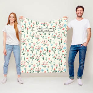 Manta Polar Lindo floral botánico simple rosa azul