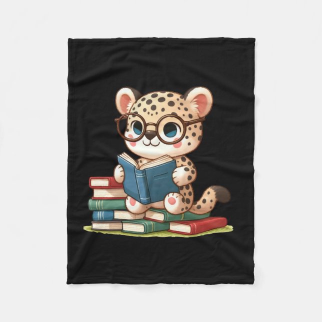 Manta Polar Lindo leopardo leyendo (Anverso)