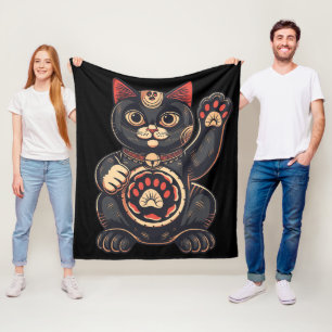 Manta Polar lindo Maneki Neko gato impreso en japonés