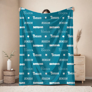 Manta Polar Lindo nombre repetido personalizado en azul turque