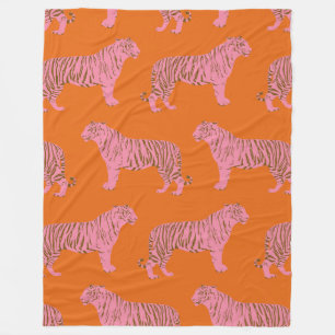 Manta Polar Lindo patrón de arte boho naranja y rosa de tigre