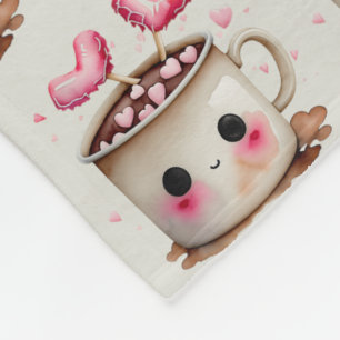 Manta Polar Lindo patrón de cacao caliente en acuarela rosa y 